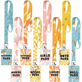 8 Sets Hall Lanyards Passes Classrooms Passes Set Unbreakable Classroom Passes for Bathroom Restroom Library Oh Happy Day School Hall Lanyards Passes for Office Nurse Boy Girl (Retro Style)